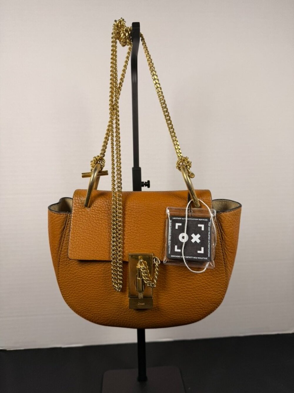 Chloé Drew Caramel Pebbled Leather Chain Shoulder Bag Gold Hardware Authentic